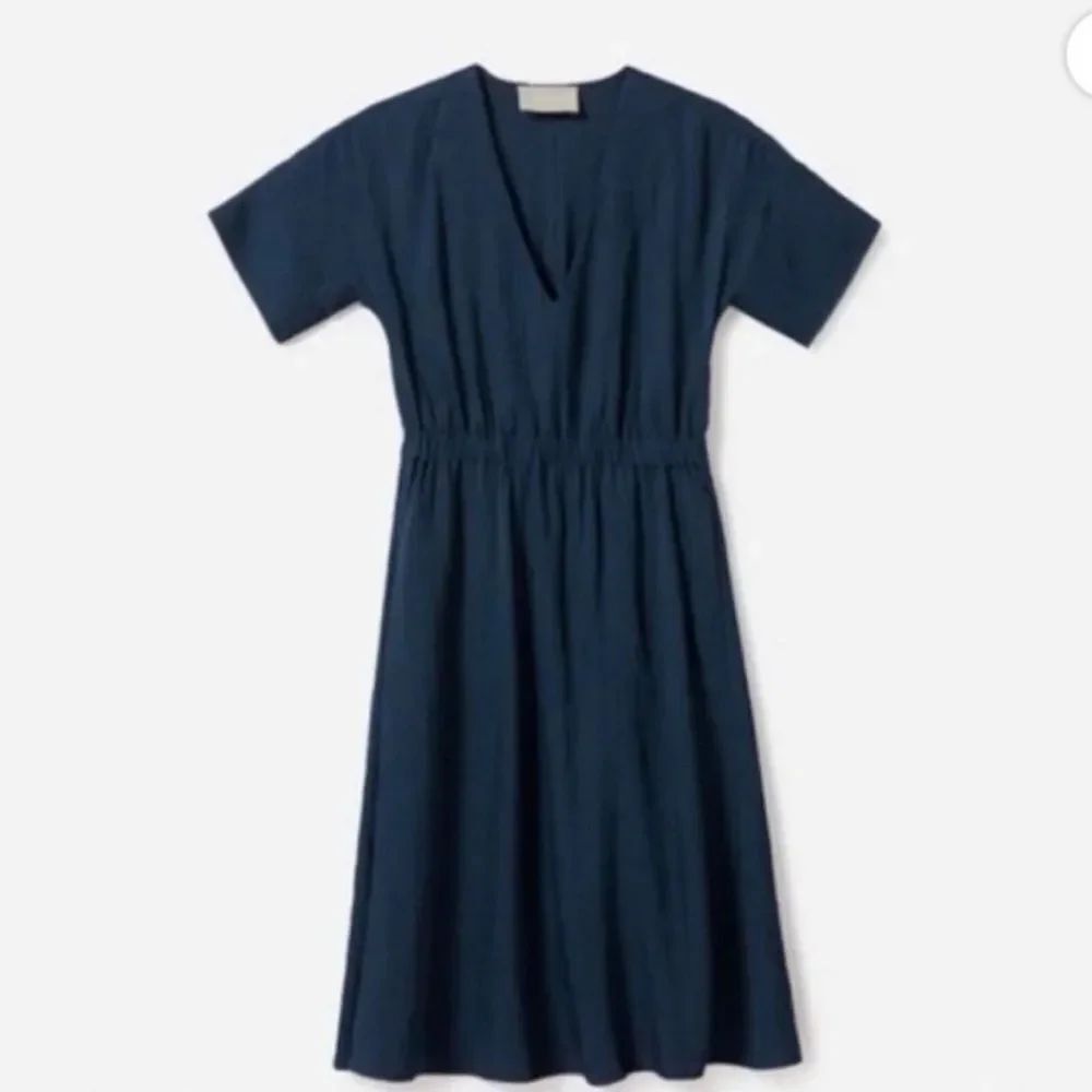 Brand New Everlane Navy V-Neck Japanese GoWeave Pullover Cinch Waist Dress